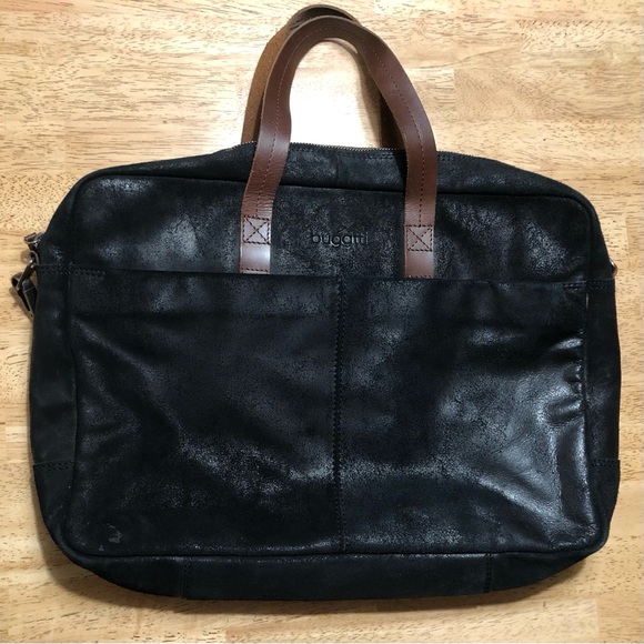 Bugatti Grinta Brief Bag Medium Black Distressed Leather or Laptop Bag - Picture 3 of 12